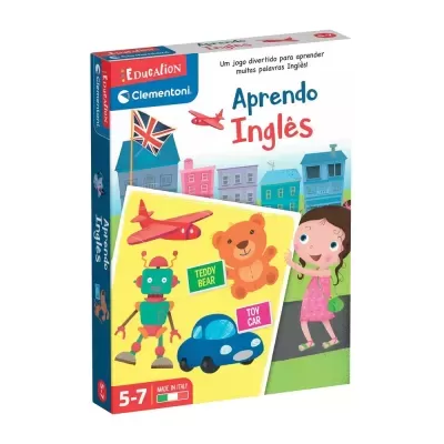 Caixa de jogo educativo Aprendo Inglês para crianças com ilustrações coloridas