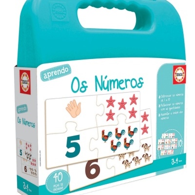 Mala azul com conjunto educativo Os Números para crianças, 40 peças encaixáveis.
