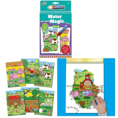Bloco de colorir Water Magic Farm da GALT com imagens de animais de quinta e caneta de água