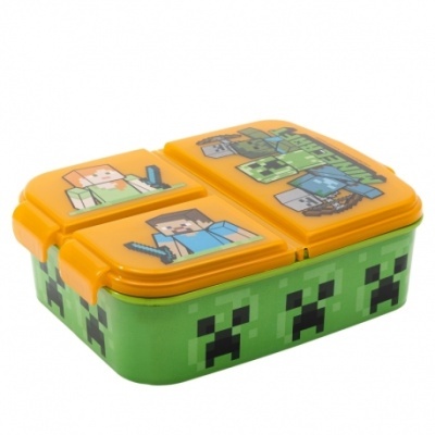 Caixa de plástico para lanche verde e laranja com estampas Minecraft