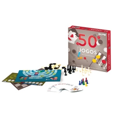 Conjunto de jogos de tabuleiro 50 Jogos com peças, cartas e tabuleiros coloridos
