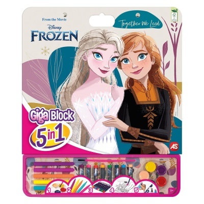 Bloco de atividades Disney Frozen Giga Block 5 em 1 com material de desenho e pintura