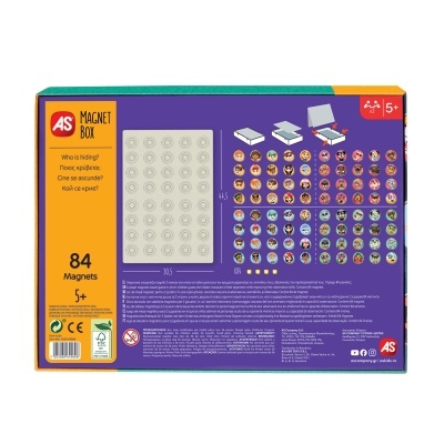Caixa com 84 ímanes coloridos com faces várias para crianças a partir dos 5 anos.