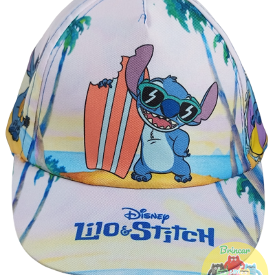 Boné infantil Disney Lilo & Stitch com estampa do Stitch e prancha de surf