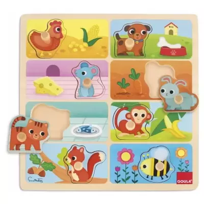 Puzzle infantil de madeira com peças coloridas em forma de animais