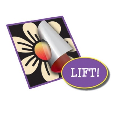 Adesivo flor com canto levantado e etiqueta LIFT