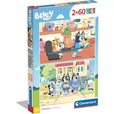 Embalagem de 2 puzzles Bluey Clementoni 2x60 peças para 4+ anos