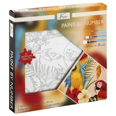 Kit de pintura Paint By Number com tela de papagaios e flores, 24 tintas e 4 pincéis