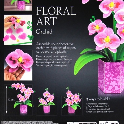 Montável FLORAL ART orquídea em caixa preta com imagens da flor e instruções