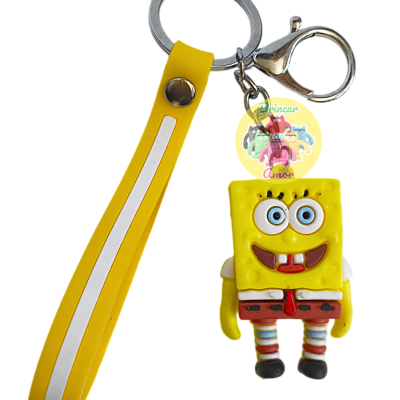 Porta-chaves amarelo com SpongeBob em plástico e anilha metálica