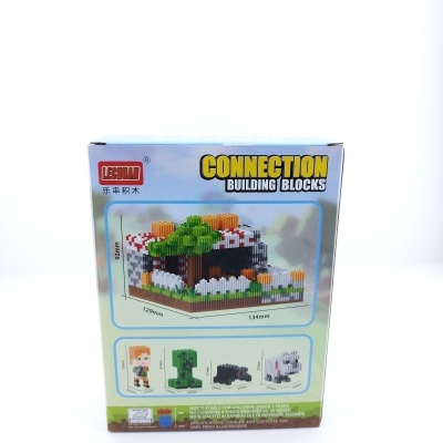 Caixa de construção LEGOHU Connection Building Blocks com imagem do bloco montado e personagens.