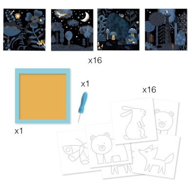 Conjunto para arte infantil com telas, desenhos para colorir, moldura azul e ferramenta azul