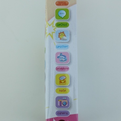 Lado de embalagem com ícones coloridos e texto de funções em inglês