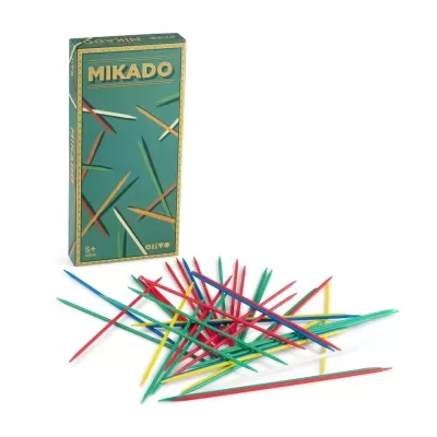 Jogo Mikado com palitos coloridos e embalagem verde