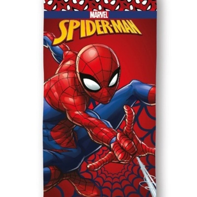 Toalha vermelha com estampa do Homem-Aranha e texto MARVEL SPIDER-MAN