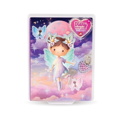 Diário infantil com capa de fada colorida e cadeado com chave
