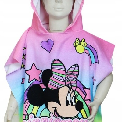 Capa de banho infantil com capuz e estampa da Minnie Mouse colorida