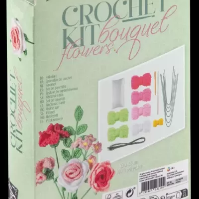 Kit de crochet para flores em caixa verde clara com fios e acessórios