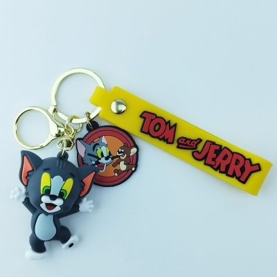 Chaveiro do Tom e Jerry com figura e etiqueta de borracha