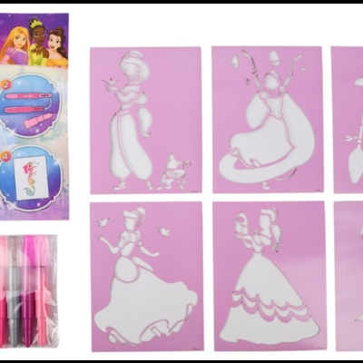 Conjunto Disney Princess para colorir com marcadores e cartões cor-de-rosa