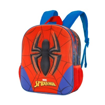 Mochila infantil Marvel Spider-Man vermelha e azul com aranha 3D preta e alças azuis
