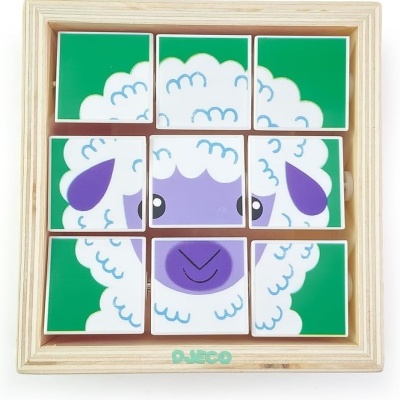 Quebra-cabeças de madeira com ovelha colorida