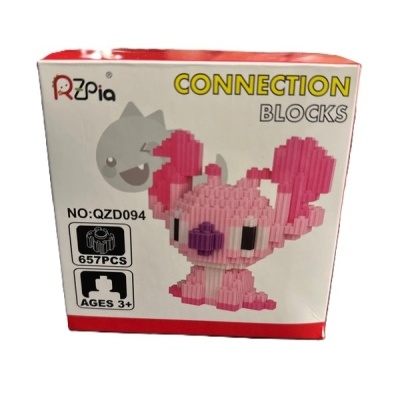 caixa de brinquedo com peças de montar 'Connection Blocks' cor rosa e roxo