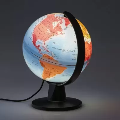 Globo terrestre iluminado com suporte preto