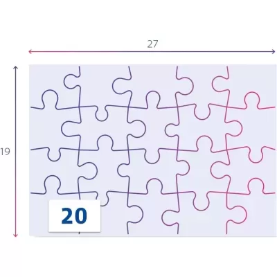 Puzzle com peças em degradê roxo e rosa e número 20