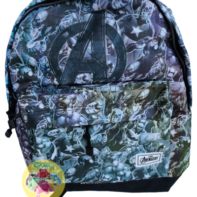 Mochila Avengers com padrão de super-heróis e bolso frontal