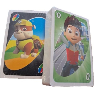 Jogo de cartas Paw Patrol com personagens Rubble e Ryder