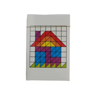 Bloco de papel com desenho de mosaico colorido formando uma casa