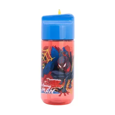 Garrafa vermelha transparente Homem-Aranha com tampa azul