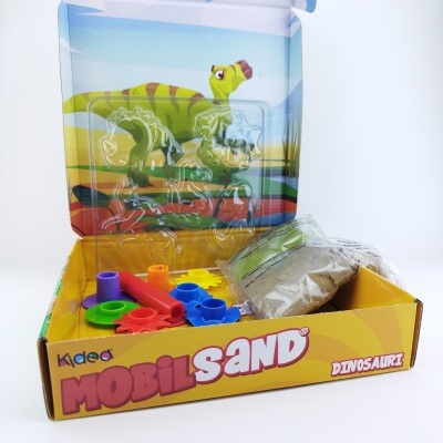Conjunto MOBIL SAND DINOSAURI com areia e peças coloridas em caixa amarela