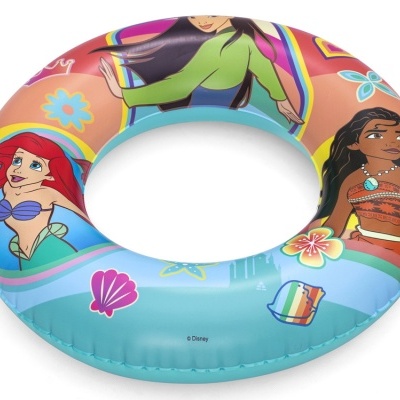 Boia insuflável redonda com desenhos das personagens Disney Ariel, Moana e Rapunzel