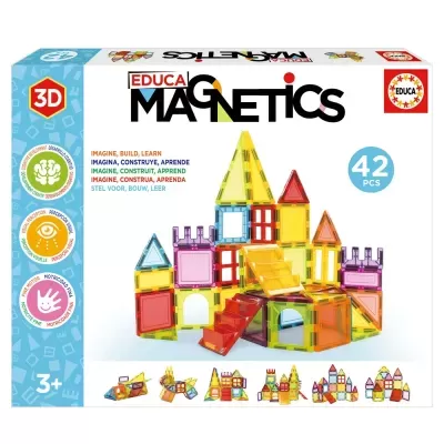 Jogo encaixe magnético EDUCA MAGNETICS 42 peças coloridas translúcidas
