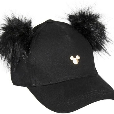 Boné preto com orelhas peludas e detalhe dourado Mickey Mouse