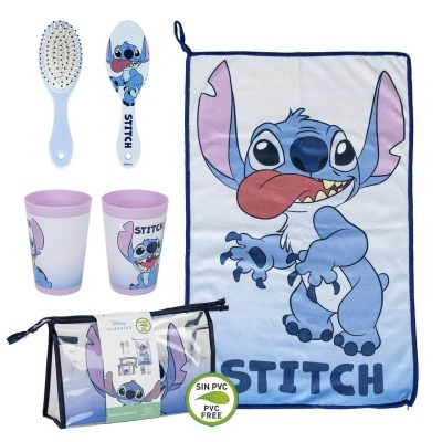 Conjunto infantil Disney Stitch com escova, copos e toalha 