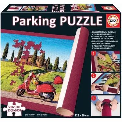 Caixa de puzzle Parking PUZZLE com imagem de scooter vermelha e acessório rolo para guardar
