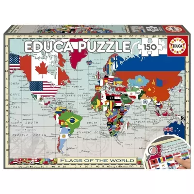 Caixa de puzzle EDUCA PUZZLE 150 peças mapa-mundo com bandeiras dos países
