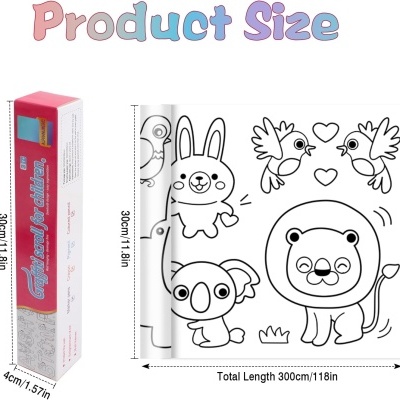 Adesivo de parede infantil com desenhos de animais e embalagem rosa