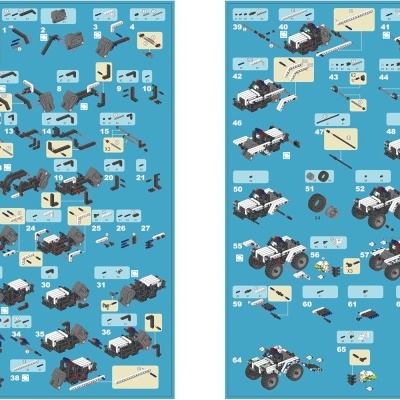 Manual de montagem de carrinho de plástico em fundo azul