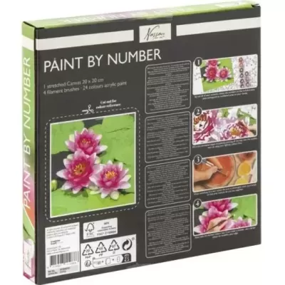 Kit pintura por números com tela de flores rosas e instruções