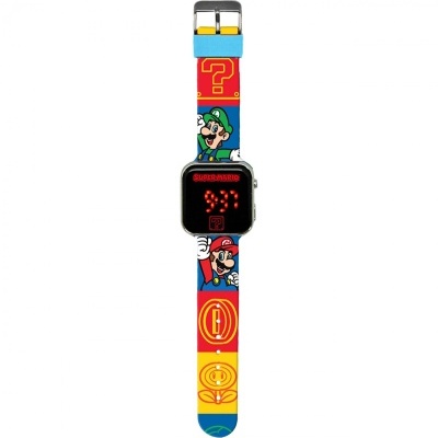 Relógio digital Super Mario com bracelete colorida e personagens Mario e Luigi