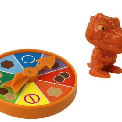Spinner colorido com seta laranja e figura de dinossauro laranja