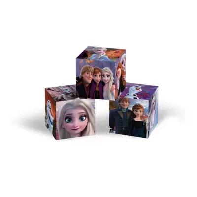 Cubos de cartão com imagens dos personagens do filme Frozen