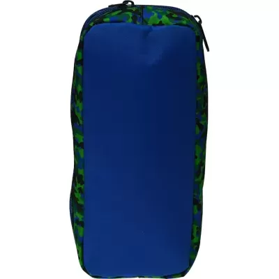 Estojo retangular azul com padrão camuflado nas laterais