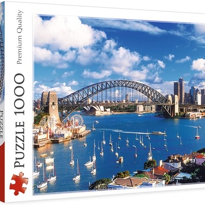 Caixa de puzzle Trefl 1000 peças com imagem da ponte de Sydney e cidade
