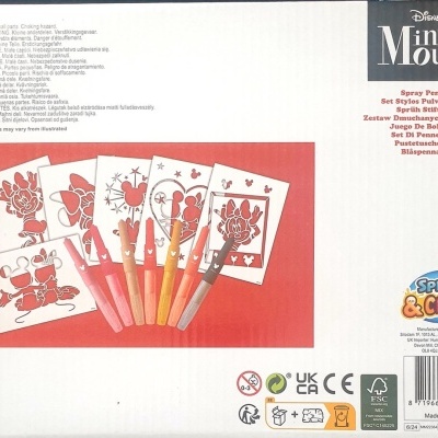 Spray Pen Set Minnie Mouse com canetas coloridas e desenhos para pintar