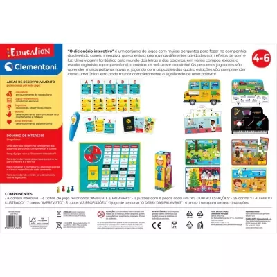 Jogo educativo interativo da Clementoni com fichas, cartas e tabuleiro para crianças 4-6 anos